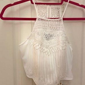 Abercrombie White Fringe Crop Top